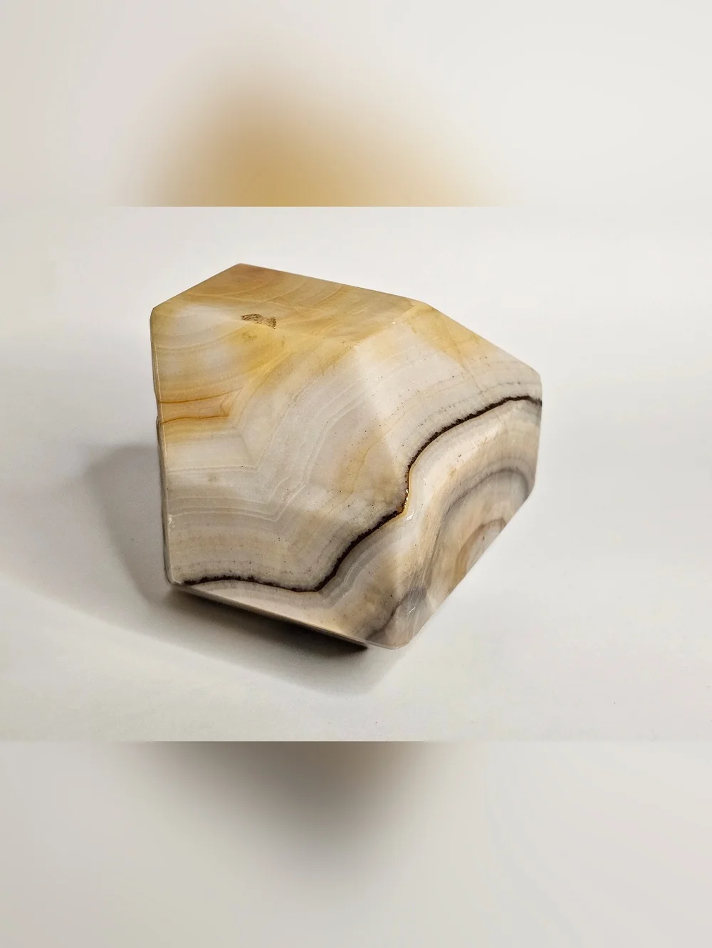 Vtg Hand Carved Banded Onyx Stone Desktop Pen Pencil Holder MCM Art Paperweight